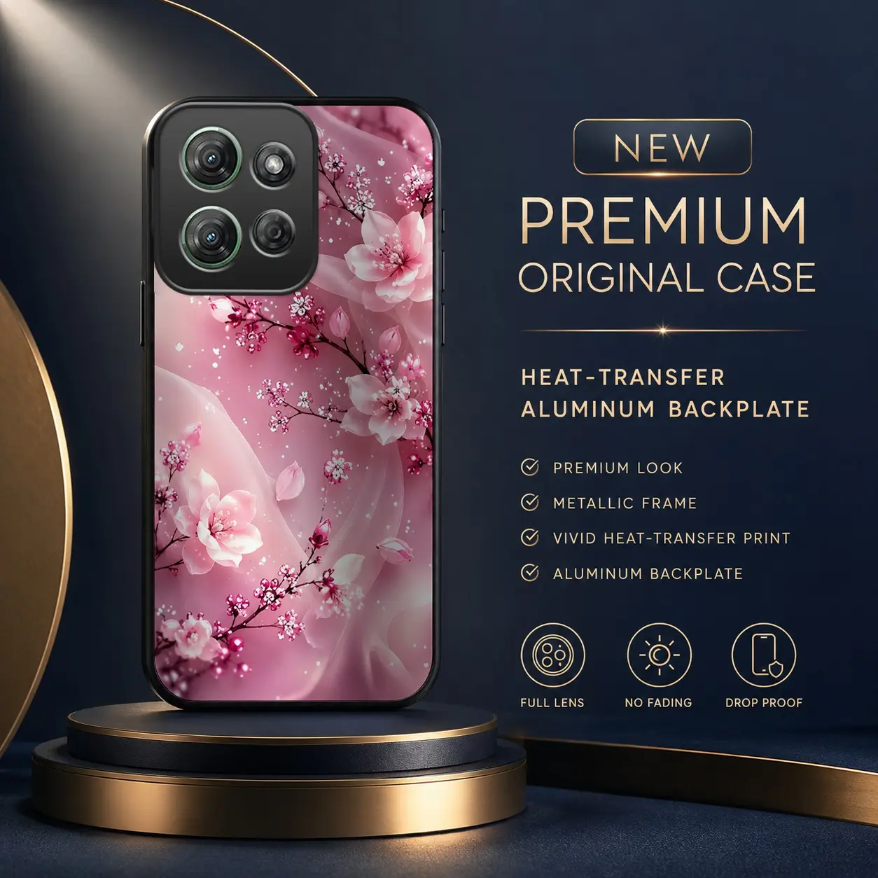 Compatible with Motorola Moto G Power (2025) Case, Cherry Blossom Sparking Heat Transfer Print Phone Cover, Shockproof Protective Case HNN-03345-motorolamotogpower2025