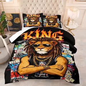 2/3Pcs Hip-Hop Style Dreadlocks and Unique Lion Print Comforter Set, A Trendy, Cool and Youthful Aesthetic Bedding Set, Skin-Friendly, Warm, Warmth Retention, Machine Washable and Non-Deforming, The Best Choice for Young People'S Bedroom Decor
