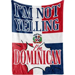 Dominican Proud Flag Flannel Throw Blanket - Durable Soft Warm Fleece Blanket, 50x65 in, "I'm Not Yelling I'm Dominican" Design for Family Home Decor, Travel