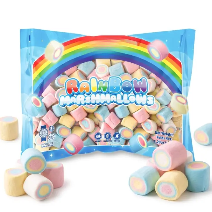 Rainbow Marshmallows - Gourmet Marshmallow Candy, Gluten-Free & Fat-Free | 5.29 oz (150g) bag. Nut-free, soft & fluffy. Perfect for baking, hot cocoa, s'mores, or party favors.