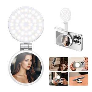 3-in-1 Magnetic Mirror Selfie Light  360° LED Ring Light with MagSafe, Mirror and Phone Stand, Portable Rechargeable Fill Light, 3 Color Temperatures for Makeup, Live Streaming, Video Calls, Gift, Compatible with iPhone 17,Perfect Christmas & Holiday Gift