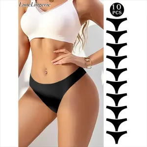 LuneLingerie Women's 3/5/7/10-Pack Basic Black Solid Seamless Thongs Panties, Soft Material, Comfortable, Breathable Underwear for Everyday Wear Across All Seasons