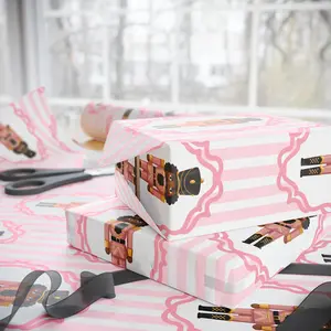 Pink Black Nutcracker Gift Wrap, African American Nutcrackers, Brown Nutcracker, Melanin Christmas, Cool Santa Christmas Snow Red Gift Wrap Paper