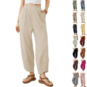 SCUSTY Womens Baggy Wide Leg Pants Casual Loose Elastic Waisted Palazzo Harem Pants with Pockets