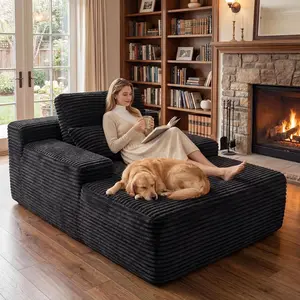 67 Inch Chaise Lounge Chair Indoor with 3 Pillows, Oversized Corduroy Upholstered boneless couches Sofa Bed, Deep Seat Sleeper Couch Reading Chairs Cloud Sofas Couches for Living Room Bedroom, No Assembly Required