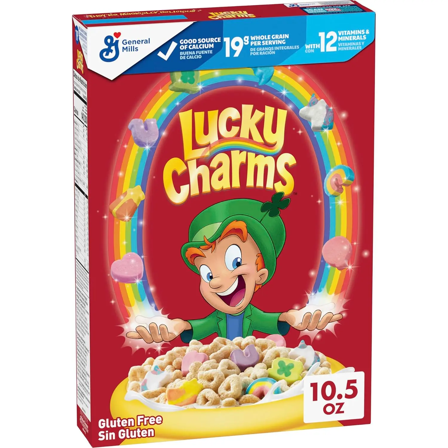 Lucky Charms Gluten-Free Breakfast Cereal with Marshmallows, Whole Grain Kids Cereal, Vitamin-Fortified Food Snack for Milk Pairing, 10.5 oz