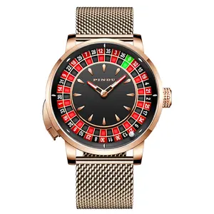 PINDU Players Series 1.8 Inches Men's Mechanical Watch European Roulette Game Dial Automatic Movement Design Party Watch