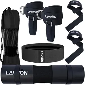 7Pcs Barbell Pad Set for Hip Thrust, Squat Pad, Bench Press Workout Foam Weight Lifting Bar Cushion, Gym Accessories for Women with Gym Ankle Straps, Hip Resistance Bands, Lifting Strap