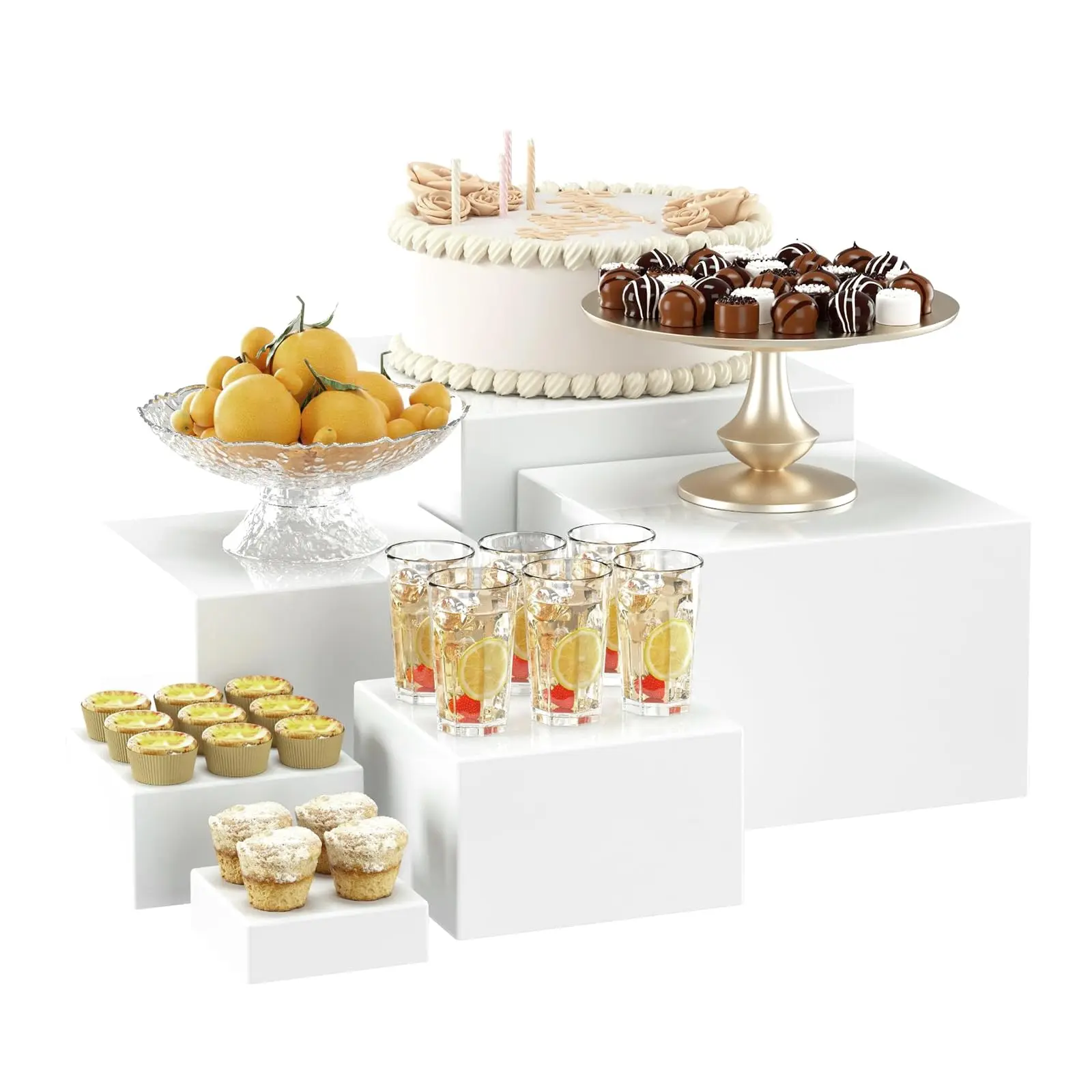 6 Counts  Acrylic Box with Hollow Bottom 6 Different Sizes(3+4+5+6+7+8inch) Buffet Risers Stackable Buffet Stands Reusable Food Stands Multifunctional Food Display Risers for Party Buffet Table, Summervibes
