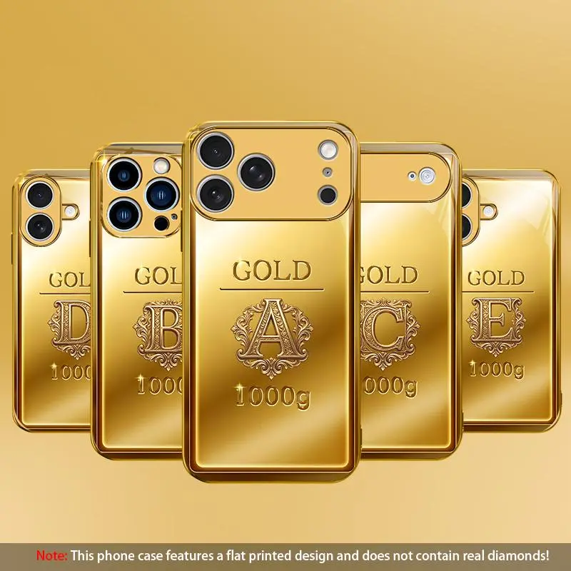 Custom Initial Gold Bar Smartphone Case, Handheld Cellphone Casing for iPhone 17/16/15/14/13/12/11 Pro Max, Luxury 1000g 995 Gold Bullion Personalized Monogram Protective Cover for Mobile Devices