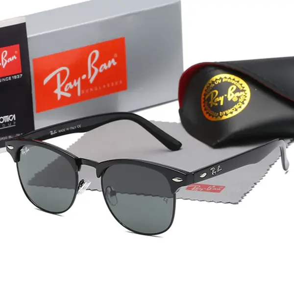 Ray-Ban Clubmaster Style Polarized Sunglasses for Men & Women UV400 Classic Black Gold Frame Retro Fashion Eyewear
