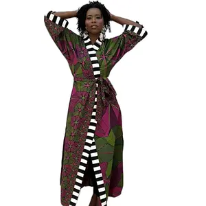 African print long Jacket with black and white trim