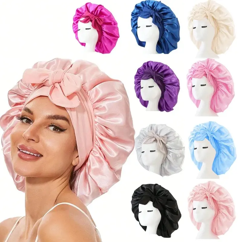 Adjustable Satin Silk Hair Bonnet Universal For Sleeping Tie Band Soft Reusable Night Hair Care Bonnets Women Men Daily