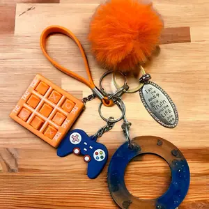 Royal Beads Trinkets & Decor, Orange & Blue John 14:6 scripture pendant and donut keychain with 3D rock feel ideal holiday