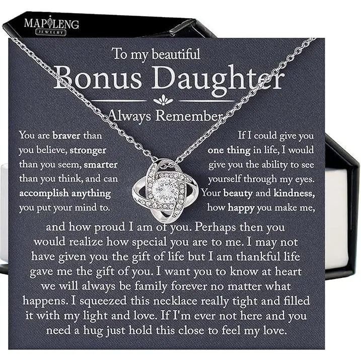 To My Bonus Daughter Necklace, Bonus Daughter Necklace, Gifts For Bonus Daughter, Step Daughter Necklace from Stepmom, Gifts For Stepdaughter, Step Daughter Gifts Love Knot Necklace On Xmas, Birthday