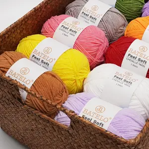 BATELO DIY Crafts Essential 4 Pack Light Thin Chenille Yarn Soft Plush Polyester 1.7oz 142yds for Amigurumi Home Decor Crocheting Knitting Mandala Gnome Yarn Pack with Pattern Cards Handicraft