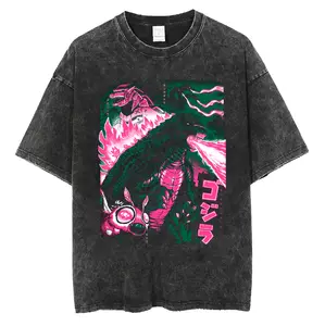 valentine shirts Godzilla 2026 New Hot T-Shirt Godzilla Monster Washed Old Cotton 5Vintage Loose T-Shirt Y2k Men T-shirt Short Sleeve Shirts