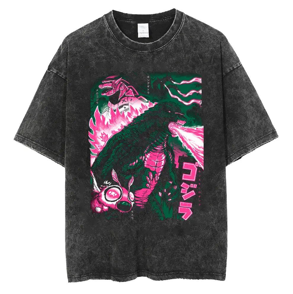 valentine shirts Godzilla 2026 New Hot T-Shirt Godzilla Monster Washed Old Cotton 5Vintage Loose T-Shirt Y2k Men T-shirt Short Sleeve Shirts