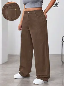 New Plus Size Women's Non-Elastic Half Elastic Waist Flattering Jeans, Y2K Style Simple Versatile Straight Leg Pants, Fashionable Denim Bottoms