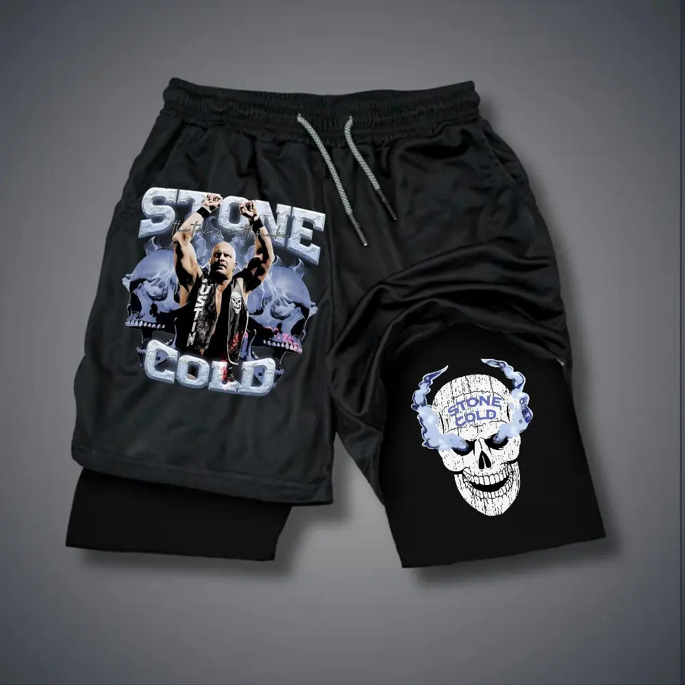 WWE Double-Layer Sports Shorts Graphic Shorts Black Shorts Camo Shorts Streetwear Shorts Men Outfits Men Short Shorts Vacation Outfits Shorts