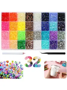 32-Color Resin Jelly Rhinestones, 3Mm Flat-Bottomed Rhinestones for Nail Art Flat Back Gems, Clothing, Shoes, Books, Handmade Art Rhinestone Kit
