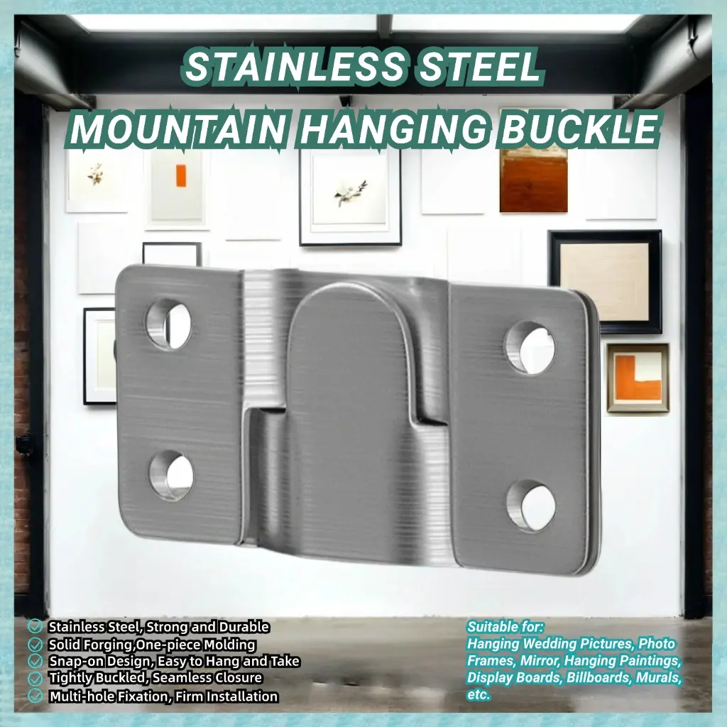 Sturdy Durable Stainless Steel Mountain Hanging Buckle - Screw-Free Flush Mount Hook for Artwork, Picture Frames, Headboards, Mirrors, Display Boards
