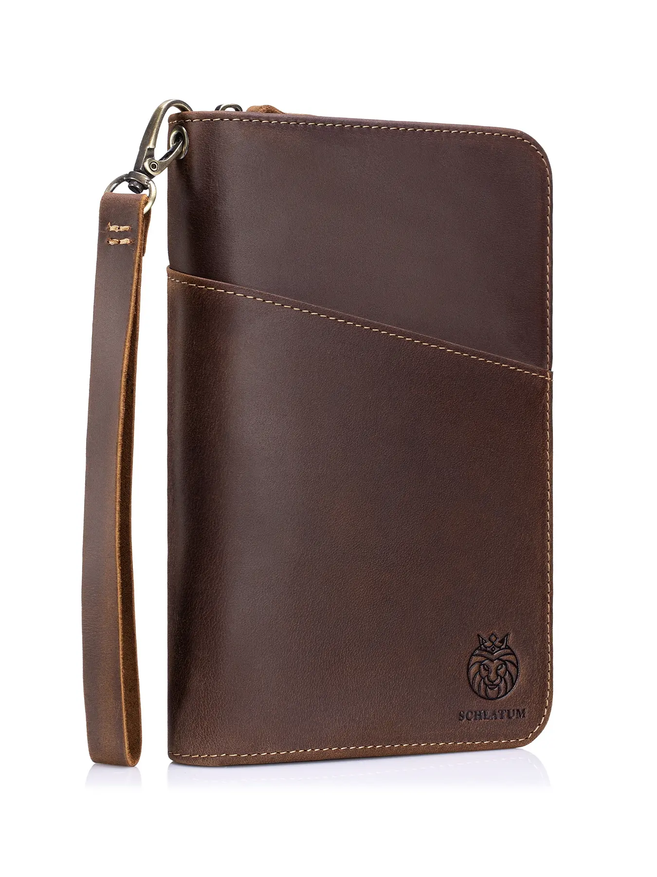 Leather RFID Blocking Passport Wallet, Multi-Compartment Design, Safe Zip Closure, Travel Wallet Holds Up to 6 Passports