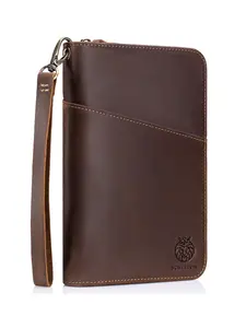 Leather RFID Blocking Passport Wallet, Multi-Compartment Design, Safe Zip Closure, Travel Wallet Holds Up to 6 Passports