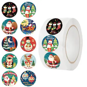 Christmas Sticker (500pcs/roll), Waterproof Self Adhesive Decorative Sticker, DIY Decals for Gift Greeting Card Water Bottle Laptop Phone, Adhesive Stickers