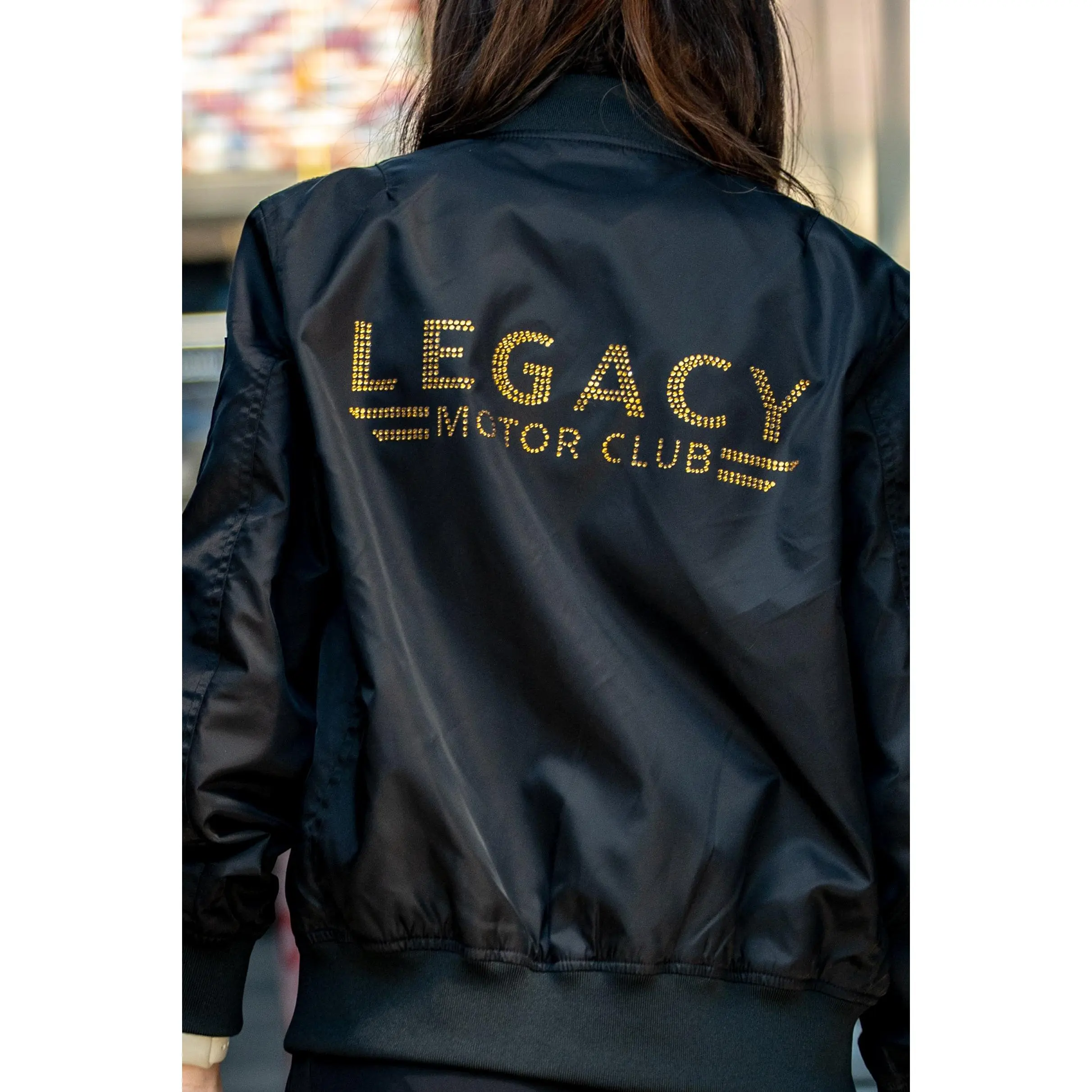 LEGACY MOTOR CLUB BLACK RHINESTONE BOMBER