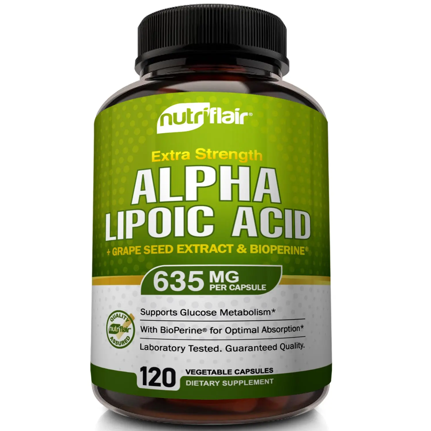 NutriFlair Alpha Lipoic Acid & Grape Seed Extract Vitamin Antioxidant Dietary Supplement Capsules, Natural Health & Wellness Support for Skin, Nerves & Metabolism, Dairy-Free, Vegan-Friendly - 120 Count