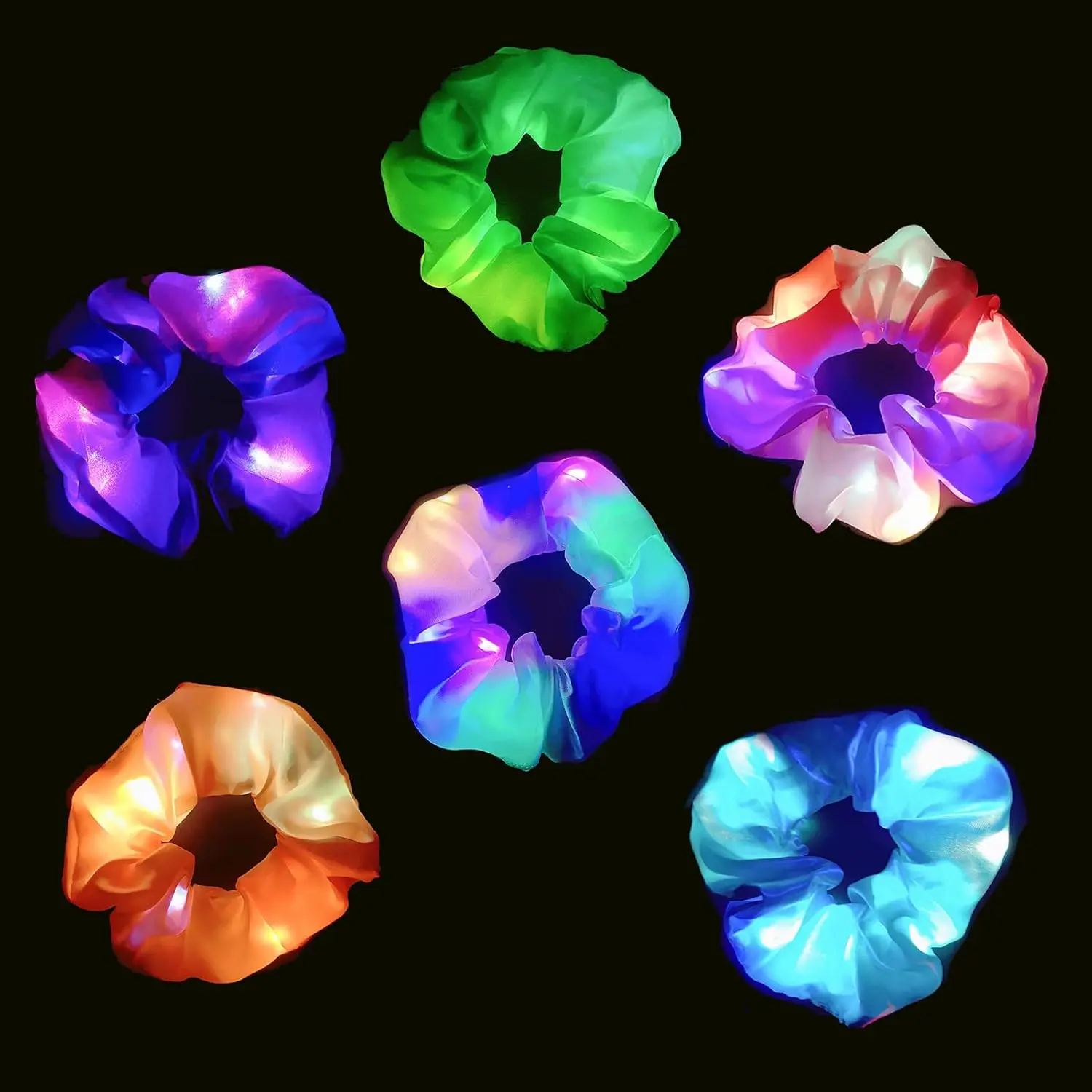 Halloween Fall Gift LED Scrunchies, 6 Pcs Light up Glow Hairbands Neon Accessories with 3 Light Modes for Girls Women Festival Accessories Christmas Halloween Party