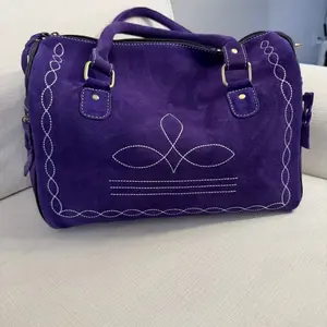 Medium Size Suede Speedy Bag with Boot Stitching Purple Color Fashionable Design