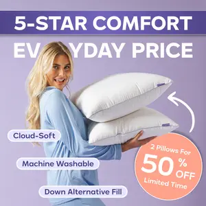 Mellow Sleep | 2-Pack Hotel Pillow Waterproof & Stain-Resistant Cloud-Soft Hypoallergenic Machine Washable Best Pillow of 2025