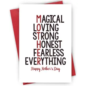 Magical & Loving Mother's Day Card, Simple Letter Pattern Greeting Card with Envelope, Heartfelt Message Card for Mom, Gift for Mom, Happy, Strong, Fearless, Honest