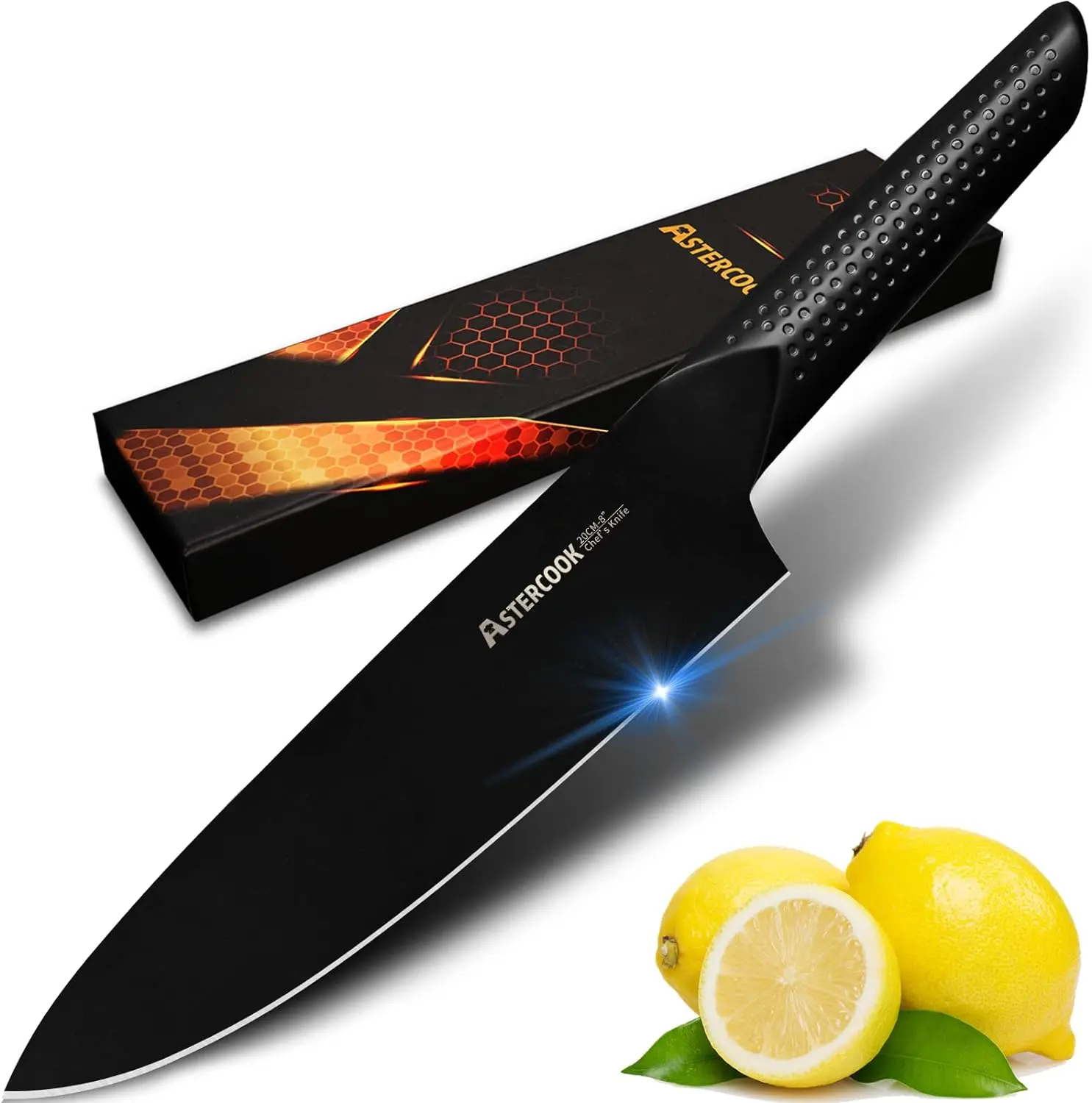 Astercook Chef Knife - Durable High Carbon German Steel Kitchenware with Anti-Rust Teflon Coating, Lifetime Warranty, Kitchen Cutting Utensil