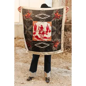 Black Aztec Boot stitch Cowboy Printed Wild Rag