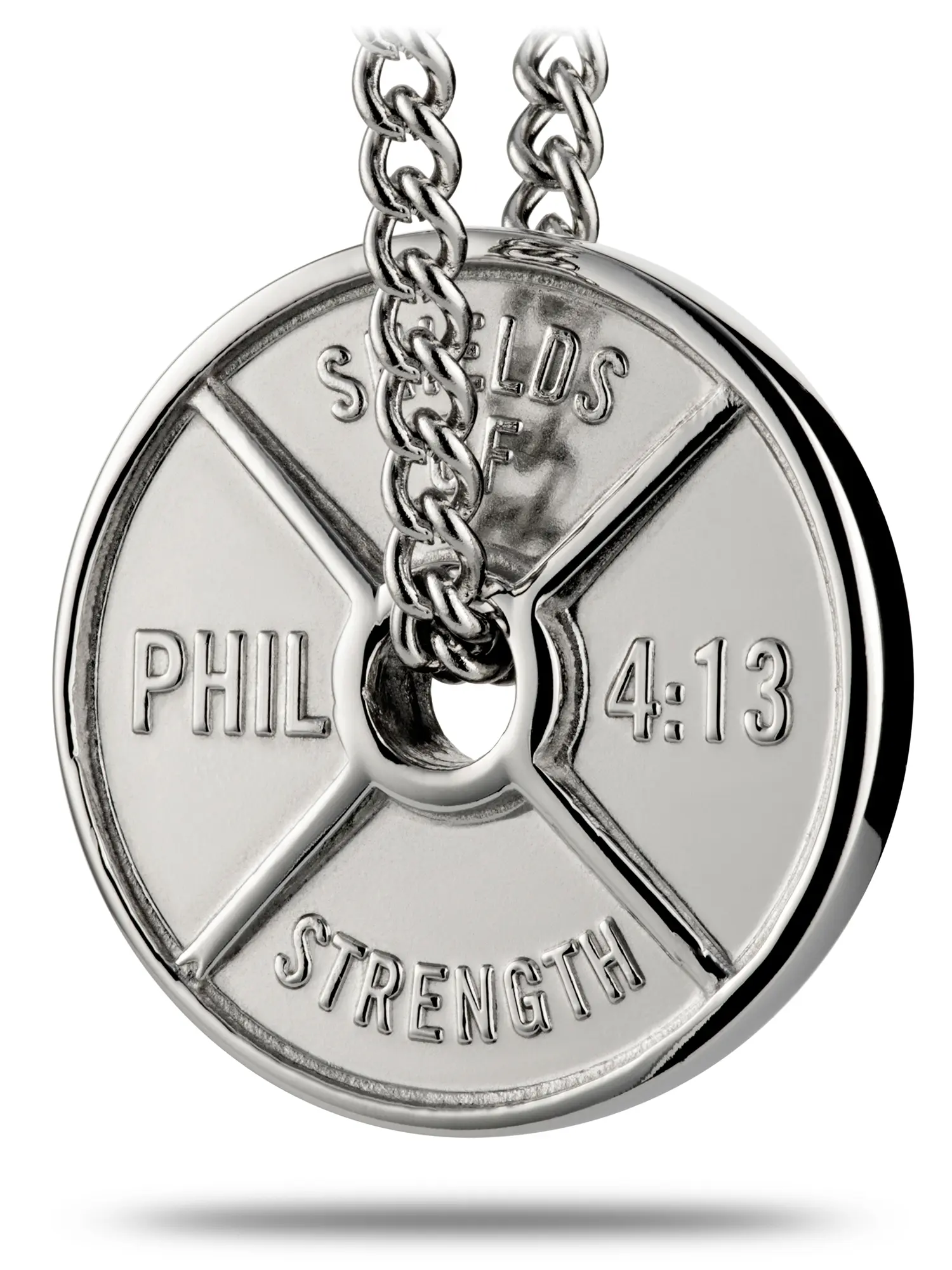 Shields of Strength Men's High Relief Weight Plate Necklace | Phil 4:13
