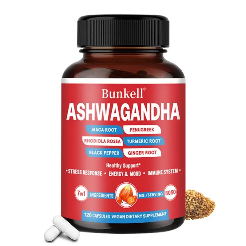 Bunkell Ashwagandha Botanical Plant-Based Dietary Supplement - Energy Stamina Supplements for Fitness, Immune Health, Vitality - 120 Capsules