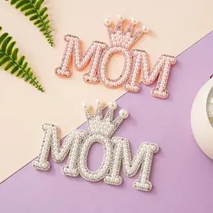 (Pack of 5) Pink 4.5″ x 3″ MOM Pearl For Mother’s Day Floral And Cake Decorations