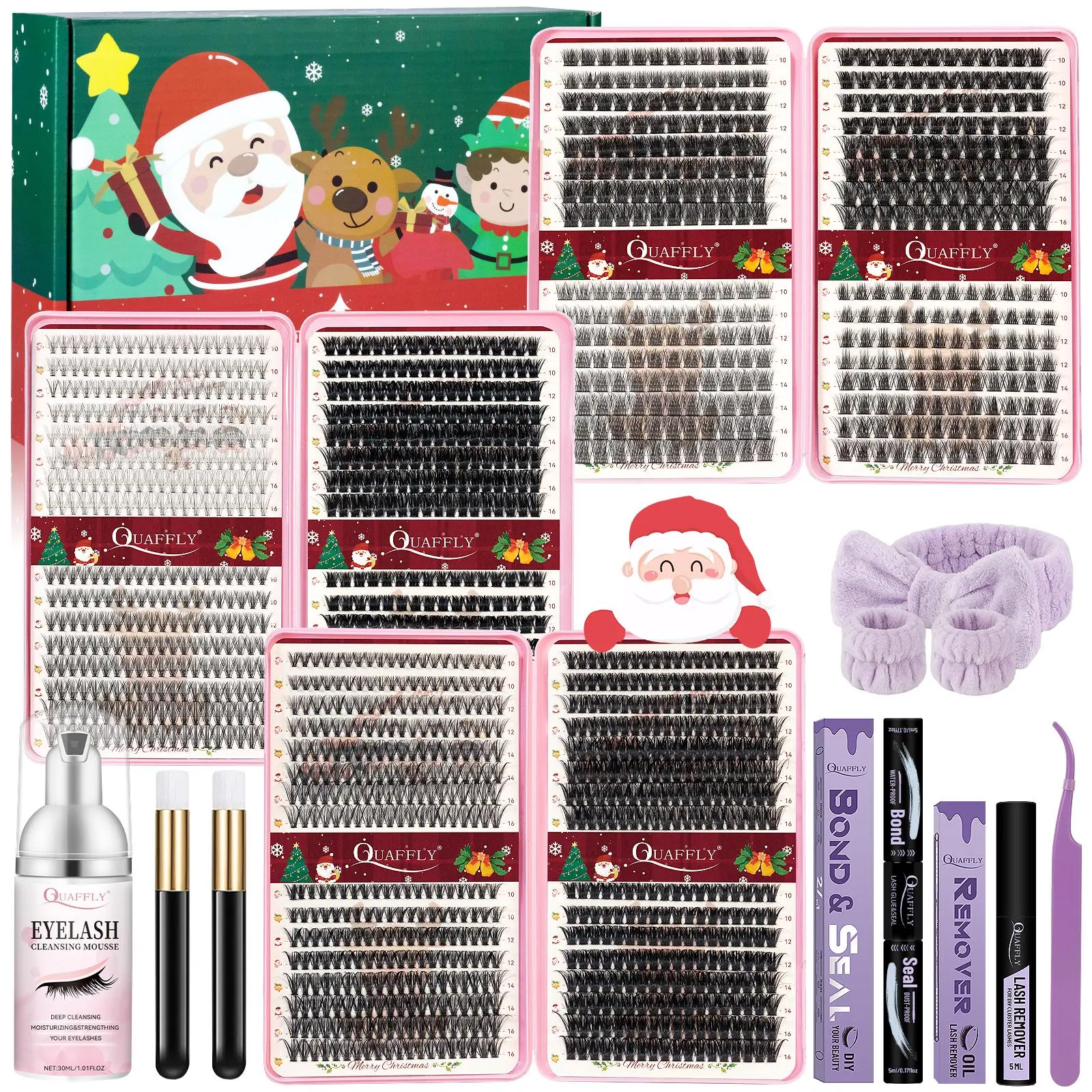 Eyelash Extension Kit, Cosmetic Lash Extensions, Includes Lash Tools, 1 Set Mixed Styles Eyelashes & Eyelash Glue & Eyelash Remover & Tweezers & Lash Mousse with Brush, Eye Makeup Products, Eyelash Clusters, Makeup Set