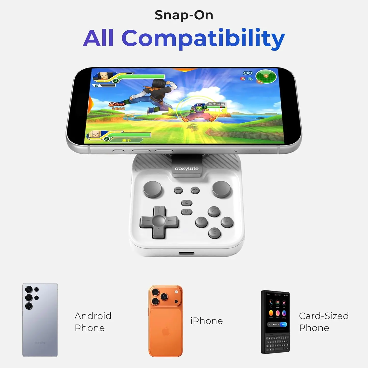 abxylute M4 Snap-On Mobile Gaming Controller for Android/iOS Smartphones, Switch 1&2 Consoles, Portable Bluetooth Mini Gamepad with Stand, Dual Joysticks, Turbo Pro Features, Magnetic Design, Accessories for CoDM Remote Play & HID Modes, Retro
