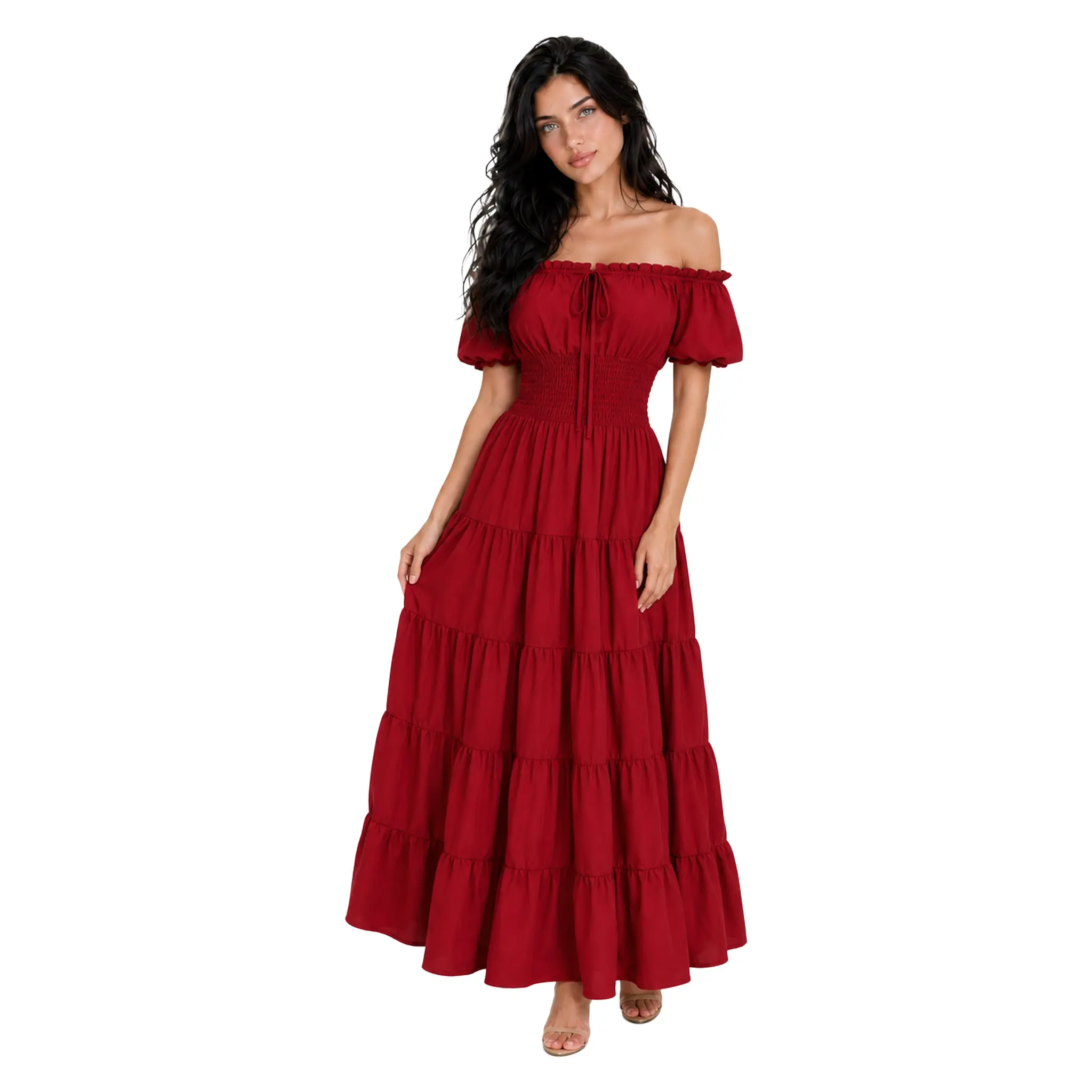 MILALEE Women's Polyester Renaissance Medieval Irish Dress - Smocked Waist, Long Sleeve, Retro Chic Style, Peasant Flair, Alternative Gothic Casual Dress, Hand Wash Only, Halloween Party Formal Costume 6531-ZC-2