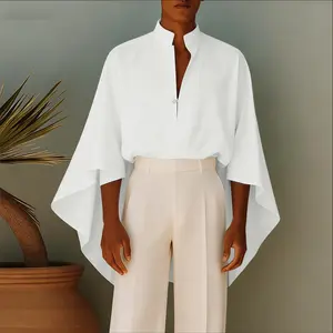 INCERUN, Men, Spring Summer Autumn, Stand Collar Deep V Single Button Cape Sleeve Flowing Shirt, Art Exhibition, Casual Holiday, Meditation, Designer Events, Evening Wear