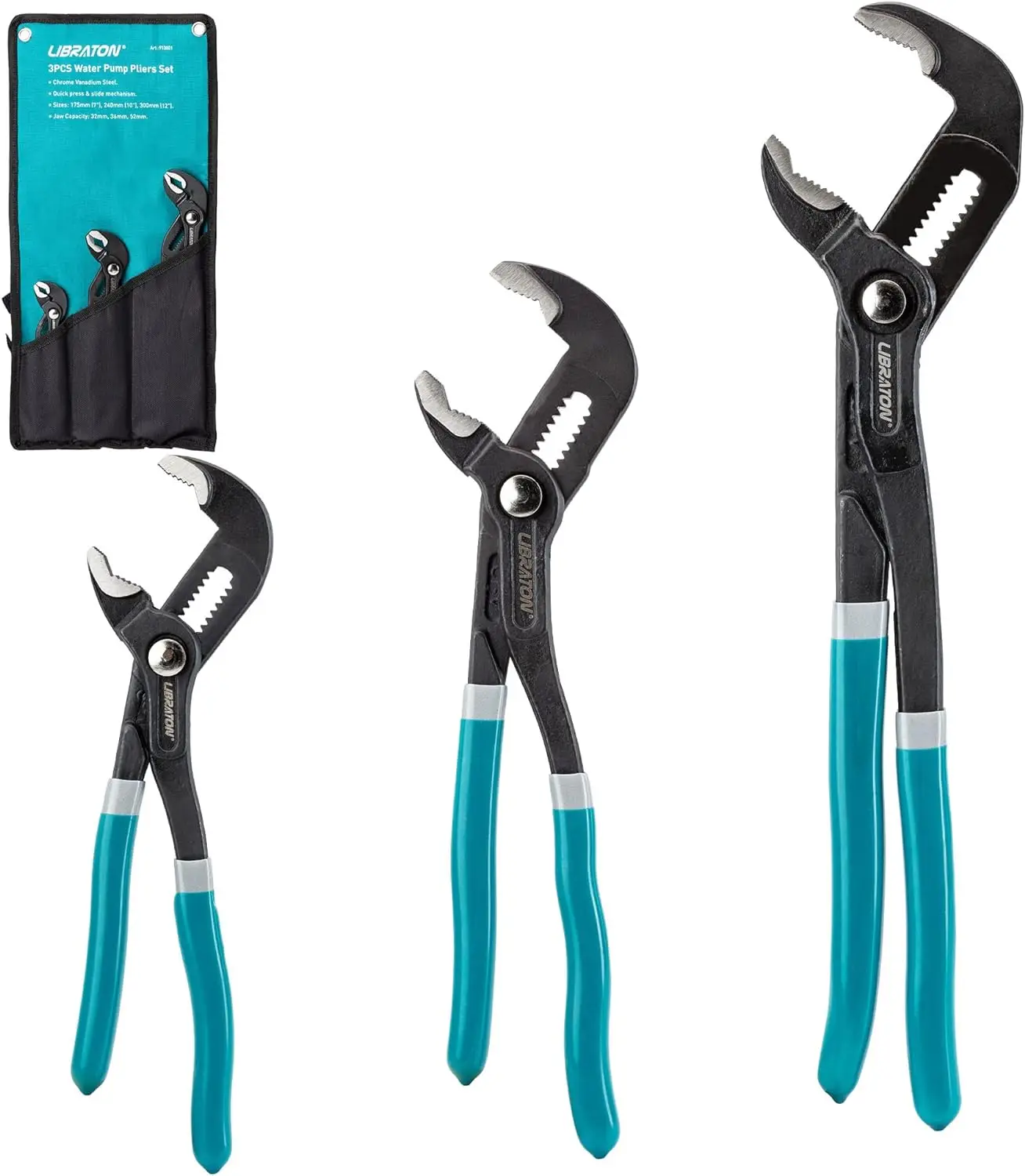Libraton Water Pump Pliers, Groove Joint Pliers Set, V-Jaw Tongue and Groove Pliers in CR-V Steel, 7 10 12Inch Plumbing Pliers, Adjustable Pliers, Rat