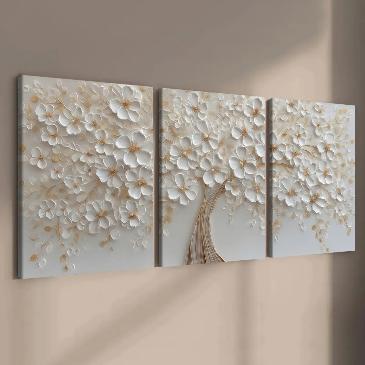 3-Pack Wooden Frame Canvas Art, Luxury Gold Branch Flower Tree Poster, Decorative Modern Living Room Decor Wall Decor Art, Decoration Items, Waterproof, Gift Idea