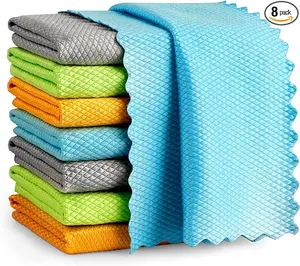 Microfiber Glass Cleaning Cloths-8PK, 16"x16" Premium Microfiber Glass and Window Cleaner, Lint Free Quickly Clean Windows, Glasses, Windshields, Mirrors, Stainless Steel