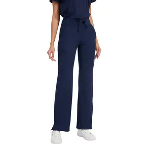 Yoga Scrub Pants Elastic Waistband Women’s Stretch Cargo  Mid-Rise Scrub Pants – Wrinkle-Resistant, 4 Pockets, Straight-Leg Activewear