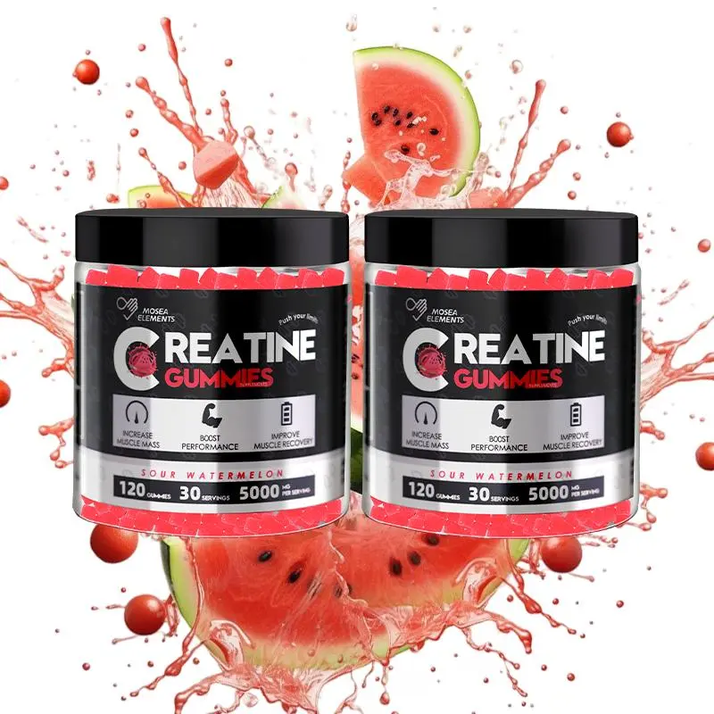 MOSEA ELEMENTS Creatine Monohydrate Watermelon Gummies 5000mg 0g Sugar Chewables 5g Pre-Workout Muscle Pump Booster Fitness Supplement for Men Women 120 Count Vegan