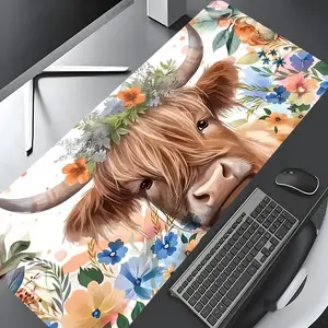 Highland Cow Pattern Mouse Pad, Rectangle Gaming Mouse Pad, Non-Slip Rubber Base Desk Keyboard Mat for Home Office